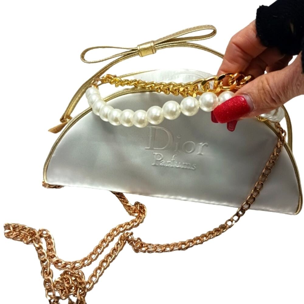 Dior Crossbody Bag WHITE CRESENT Bag PEARLS STRAND converted CD Cosmetic Wedding - Picture 12 of 16